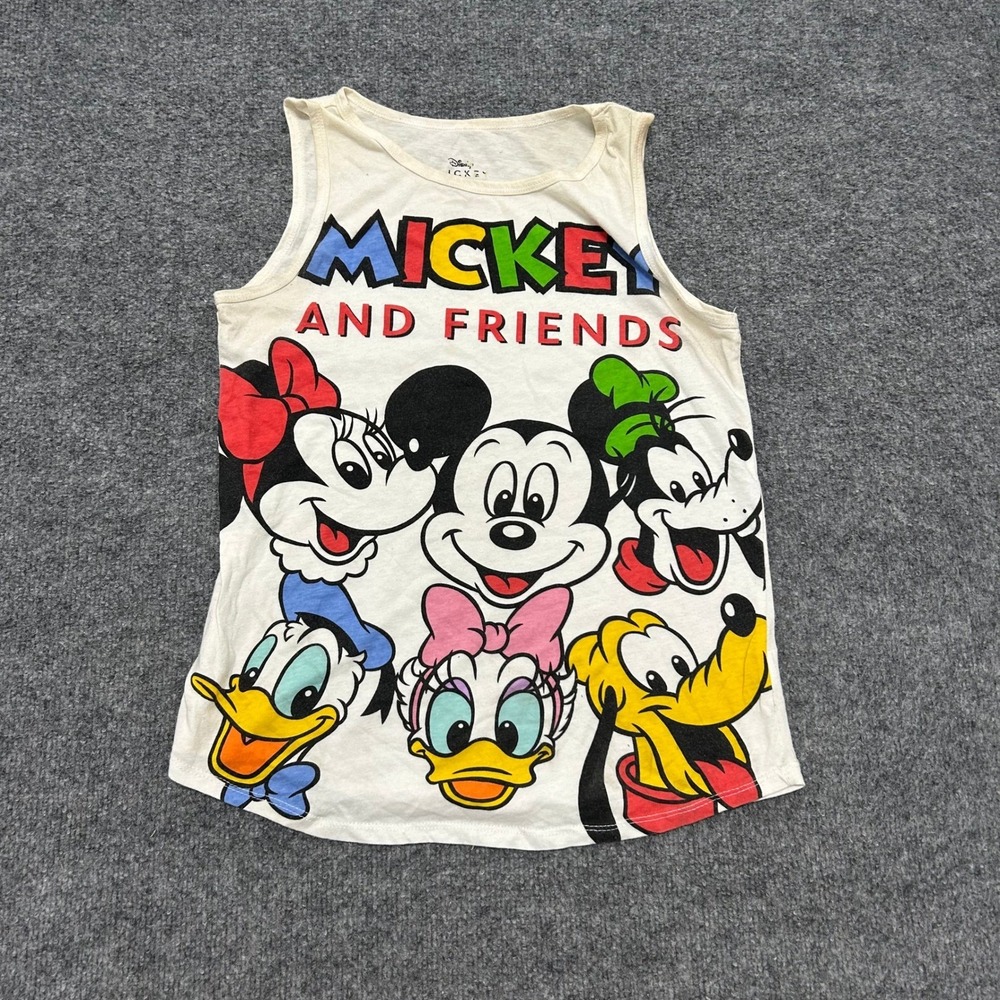 Disney Tank Top Womens Size S Cream Mickey And Friends Graphic Sleeveless Shirt